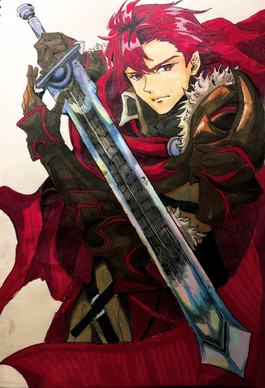 1boy, closed_mouth, diamant_(fire_emblem), fire_emblem, fire_emblem_engage, highres, holding, holding_sword