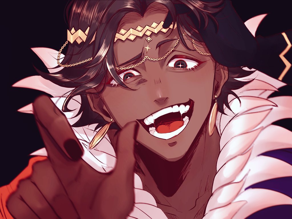 +_+, 1boy, brown_hair, dark-skinned_male, dark_skin, earrings, fire_emblem, fire_emblem_engage