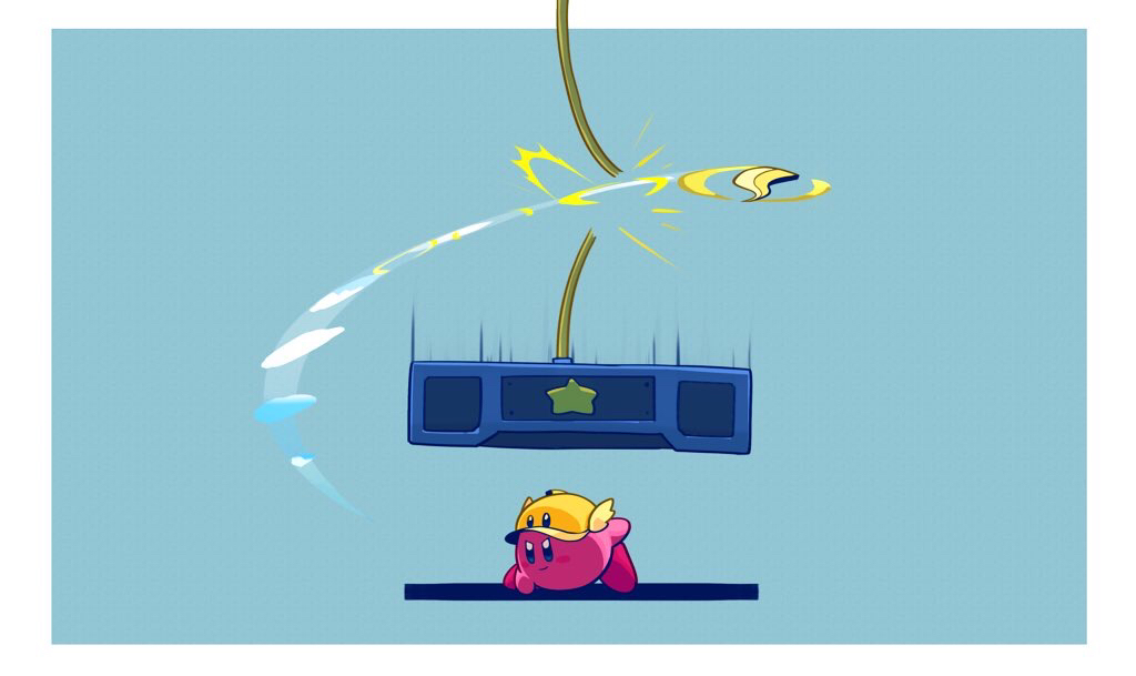 blue_background, blush_stickers, border, colored_skin, copy_ability, cutter_kirby, falling, kirby