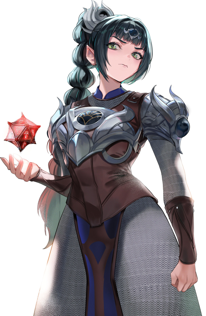 1girl, absurdres, armor, baldur's_gate, baldur's_gate_3, black_hair, blunt_bangs, braid