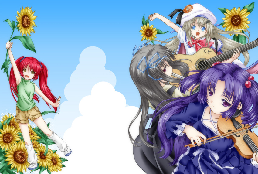 air, clannad, company_connection, crossover, dress, flower, flute, guitar
