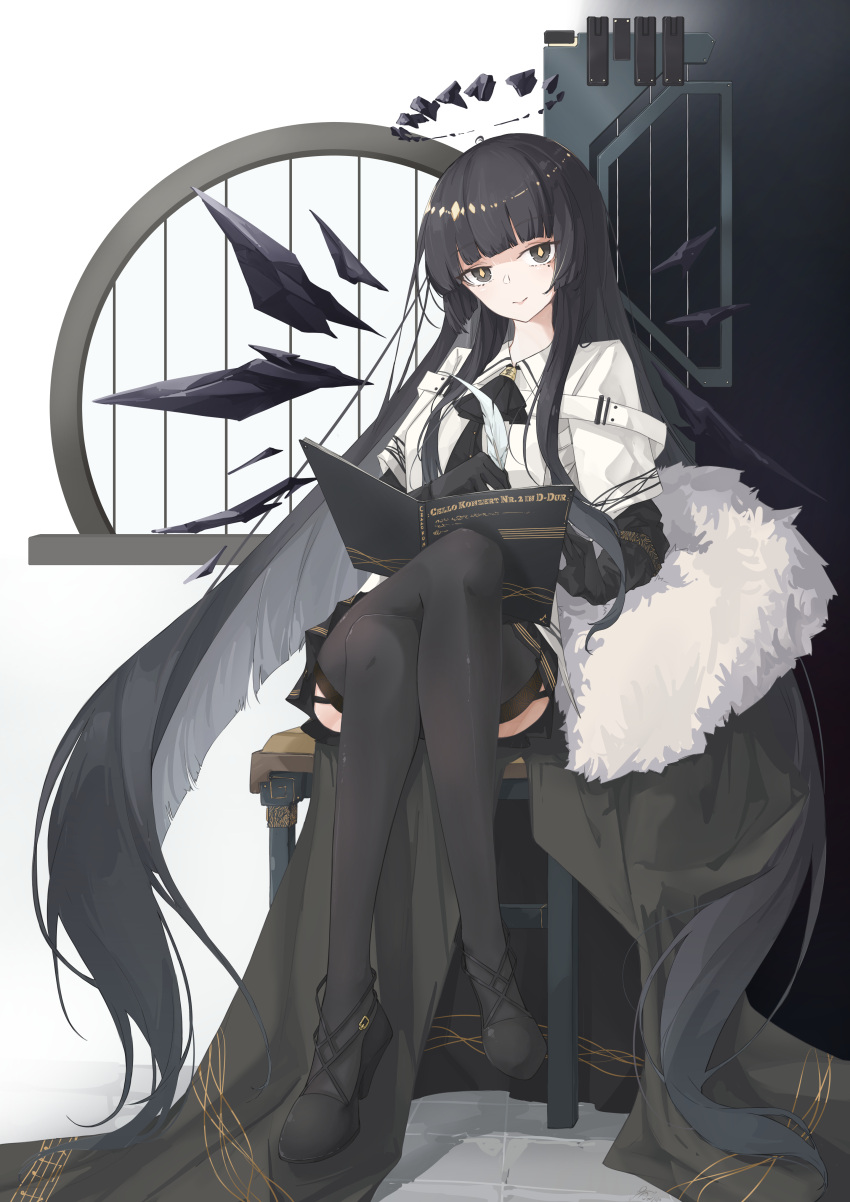 1girl, absurdres, antenna_hair, arknights, arm_rest, ascot, belt, belt_buckle