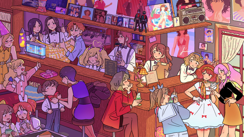 6+girls, :d, abe_nana, absurdres, ahoge, aiba_yumi, akagi_miria, animal_ears