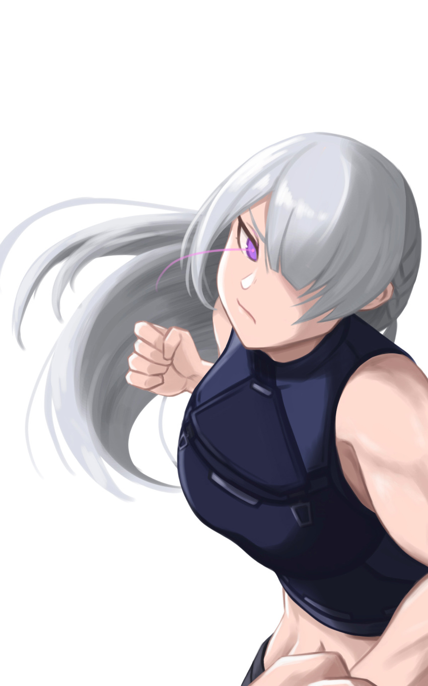 1girl, ak-15_(girls'_frontline), armor, braid, breasts, clenched_hand, copycat001, french_braid