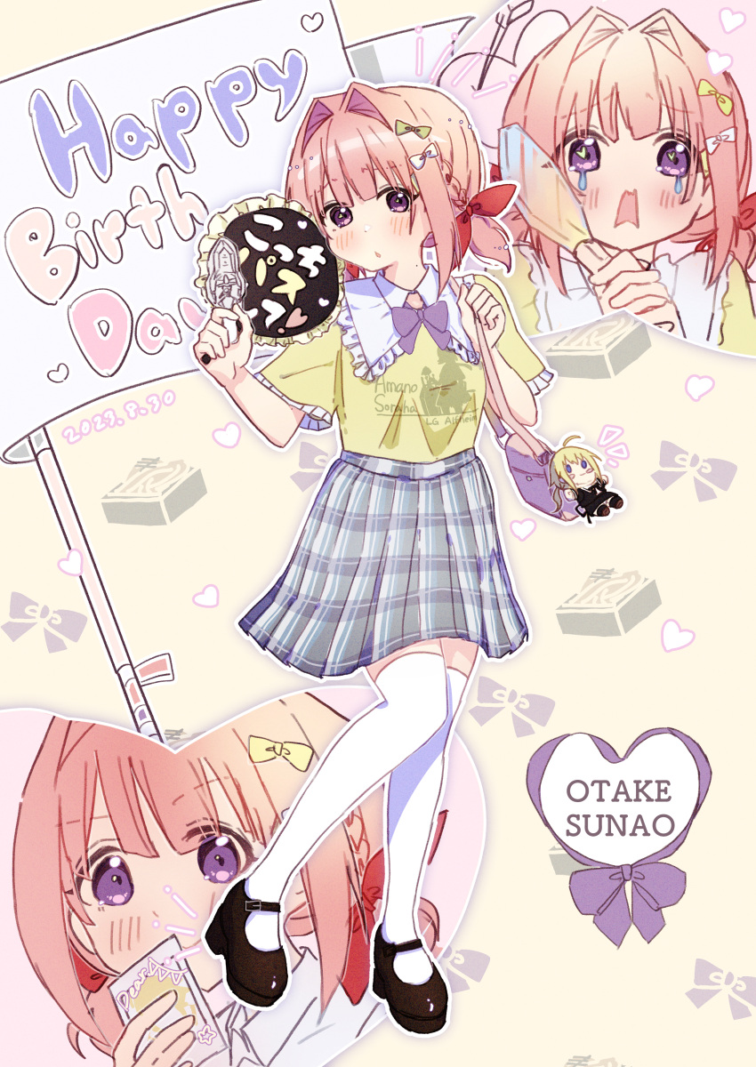 1girl, absurdres, amano_soraha, arrow_through_heart, assault_lily, bag, bag_charm, black_footwear
