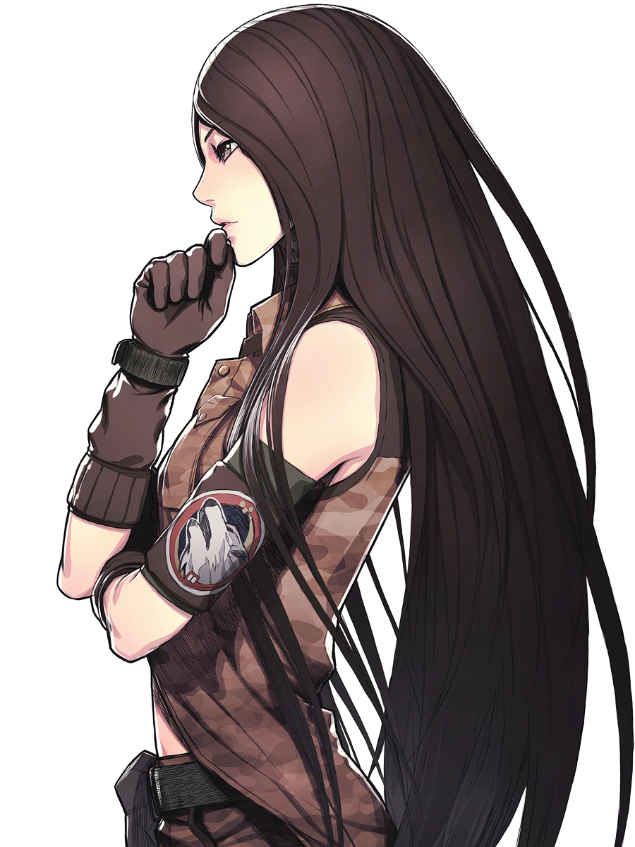 advance_wars:_days_of_ruin, armband, bare_shoulders, brown_eyes, brown_hair, gloves, highres, iwai_ryo