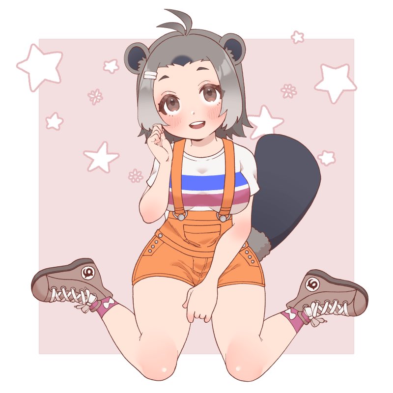 1girl, alternate_costume, american_beaver_(kemono_friends), animal_ears, beaver_ears, beaver_tail, blue_shirt, blush
