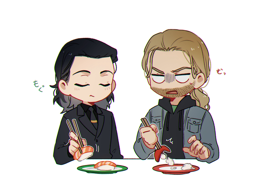 2boys, beard, black_hair, black_hoodie, black_shirt, blonde_hair, blush, brothers