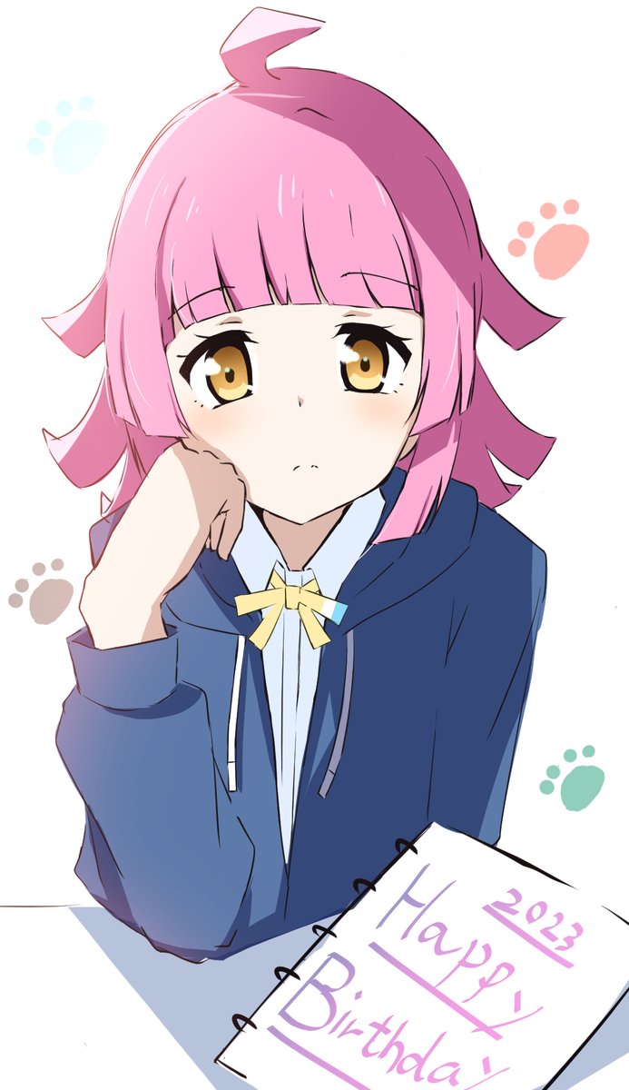 1girl, 2023, ahoge, blue_jacket, blunt_bangs, blunt_ends, blush, bow
