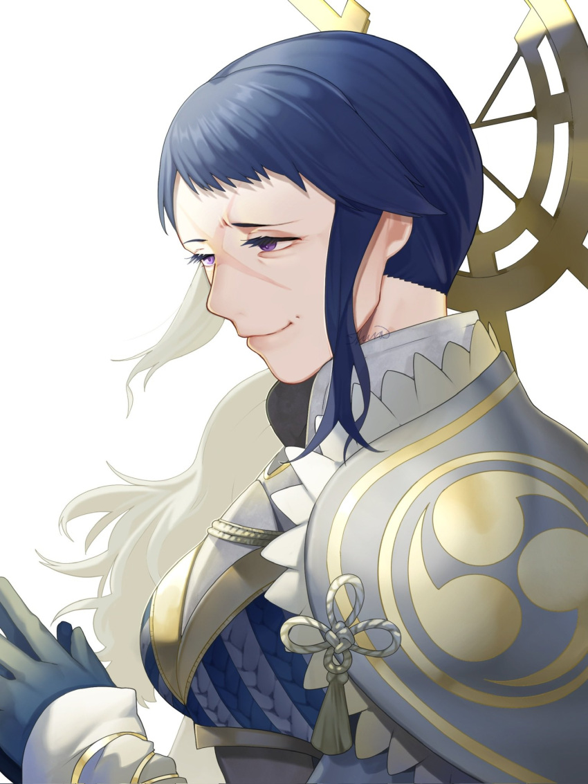 1girl, armor, blue_gloves, blue_hair, cross_scar, fire_emblem, fire_emblem_fates, gloves