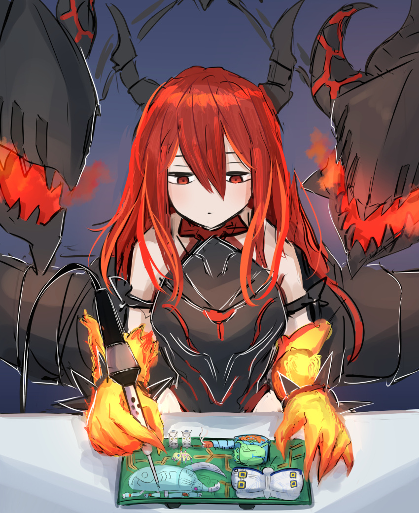1girl, absurdres, armlet, armor, bare_shoulders, beetle, breastplate, bug