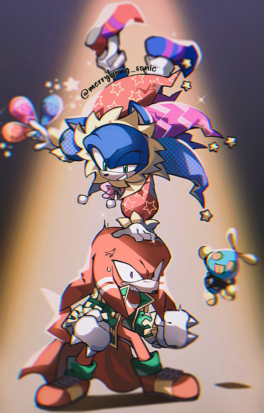2boys, absurdres, animal_ears, animal_nose, chromatic_aberration, clenched_hands, clenched_teeth, commentary_request