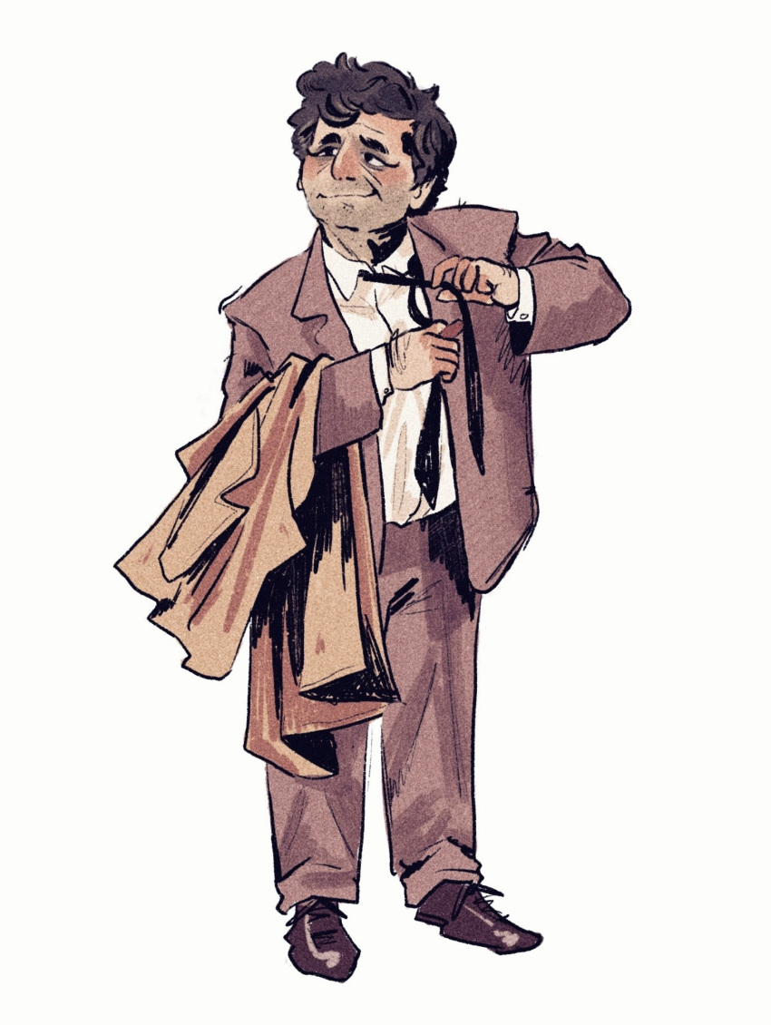 1boy, beard_stubble, closed_mouth, coat, collared_shirt, columbo, columbo_(detective), full_body