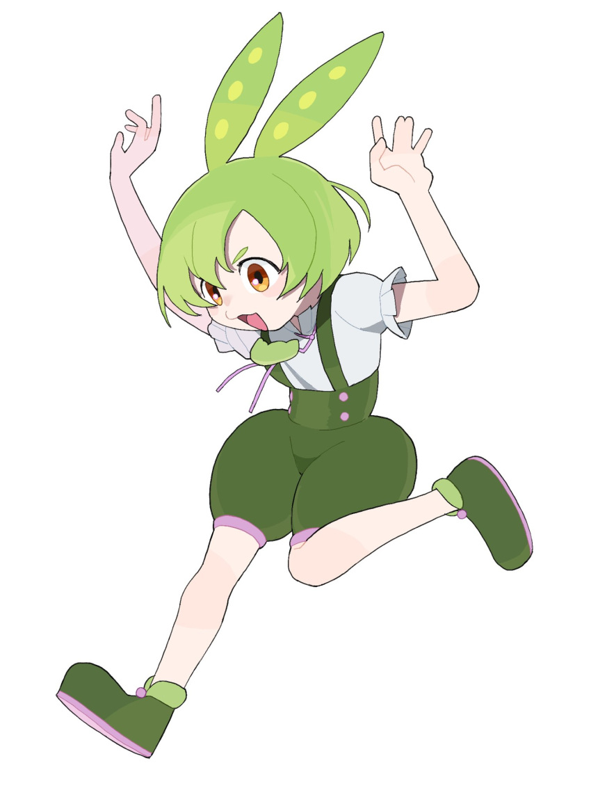 1girl, :3, \||/, alternate_hair_length, alternate_hairstyle, arms_up, brooch, commentary_request