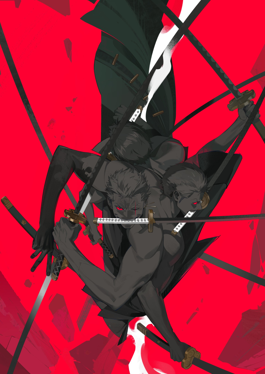 1boy, absurdres, asura_(buddhism), colored_sclera, earrings, extra_arms, highres, holding