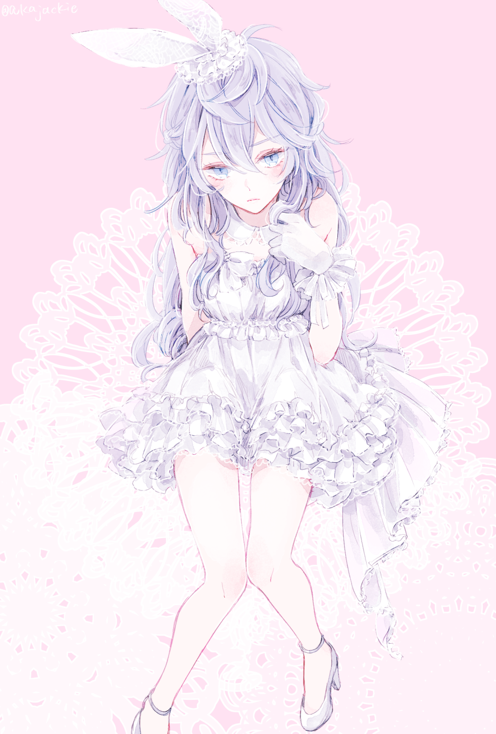 1girl, akazaki_(sxlan), blue_eyes, blush, bow, closed_mouth, dress, ensemble_stars!