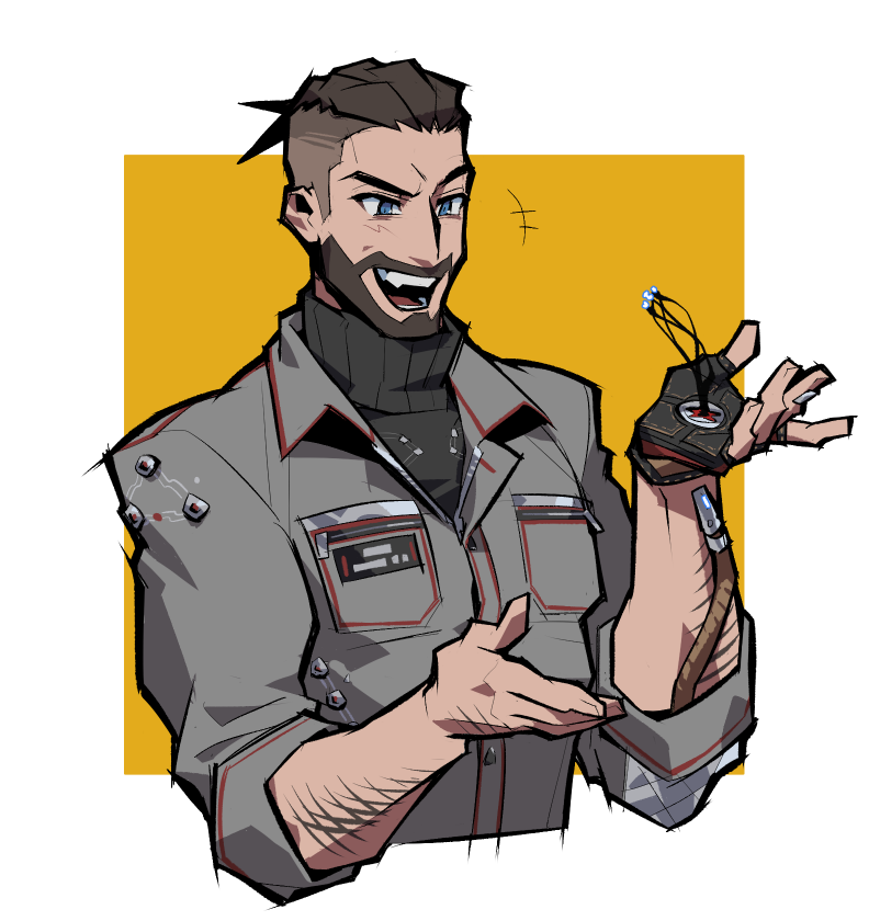 1boy, arm_hair, atomic_heart, cropped_torso, facial_hair, fukurau, full_beard, grey_jumpsuit