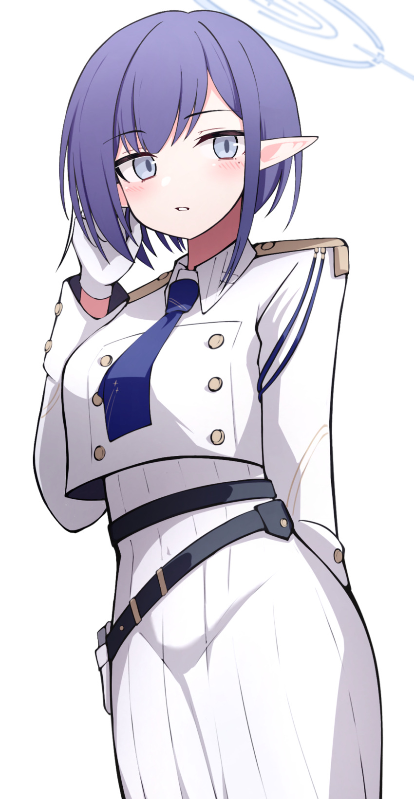 1girl, aoi_(blue_archive), blue_archive, blue_hair, blue_halo, blue_necktie, blush, breasts