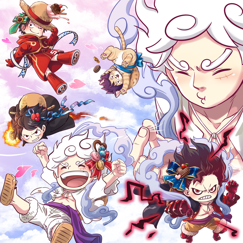 1boy, alternate_costume, alternate_form, animalization, black_hair, cloud_hair, clouds, gear_fifth