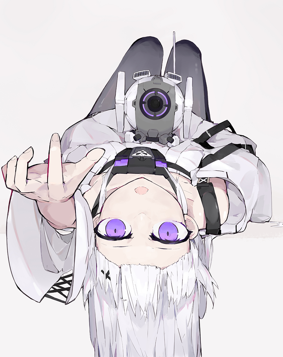 1girl, 1other, black_pantyhose, detached_sleeves, dinrlala, dress, grey_background, grey_dress