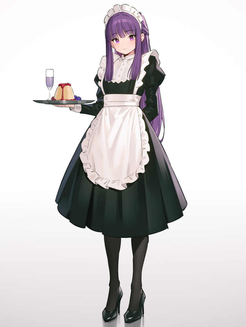 1girl, 95---, alternate_costume, apron, black_dress, blunt_bangs, cut_bangs, cute