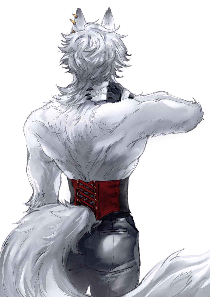 1boy, absurdres, animal_ears, black_claws, black_pants, claws, commentary_request, corset