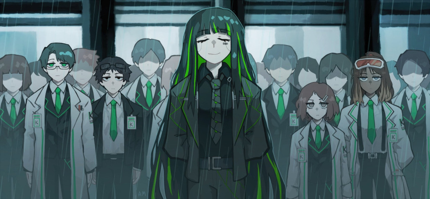 2boys, 3girls, 6+others, alfonso_(limbus_company), amali, barcode, barcode_tattoo, belt