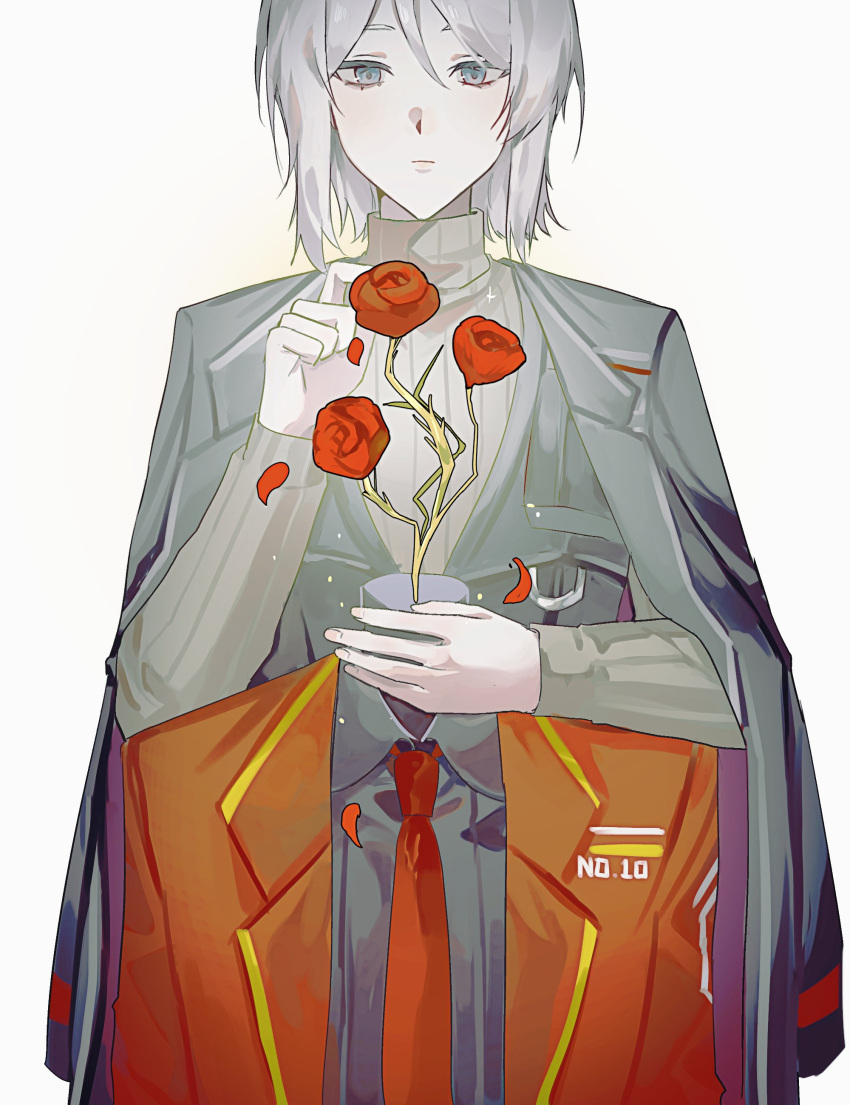 1girl, 1other, absurdres, black_coat, black_shirt, blue_eyes, closed_mouth, coat