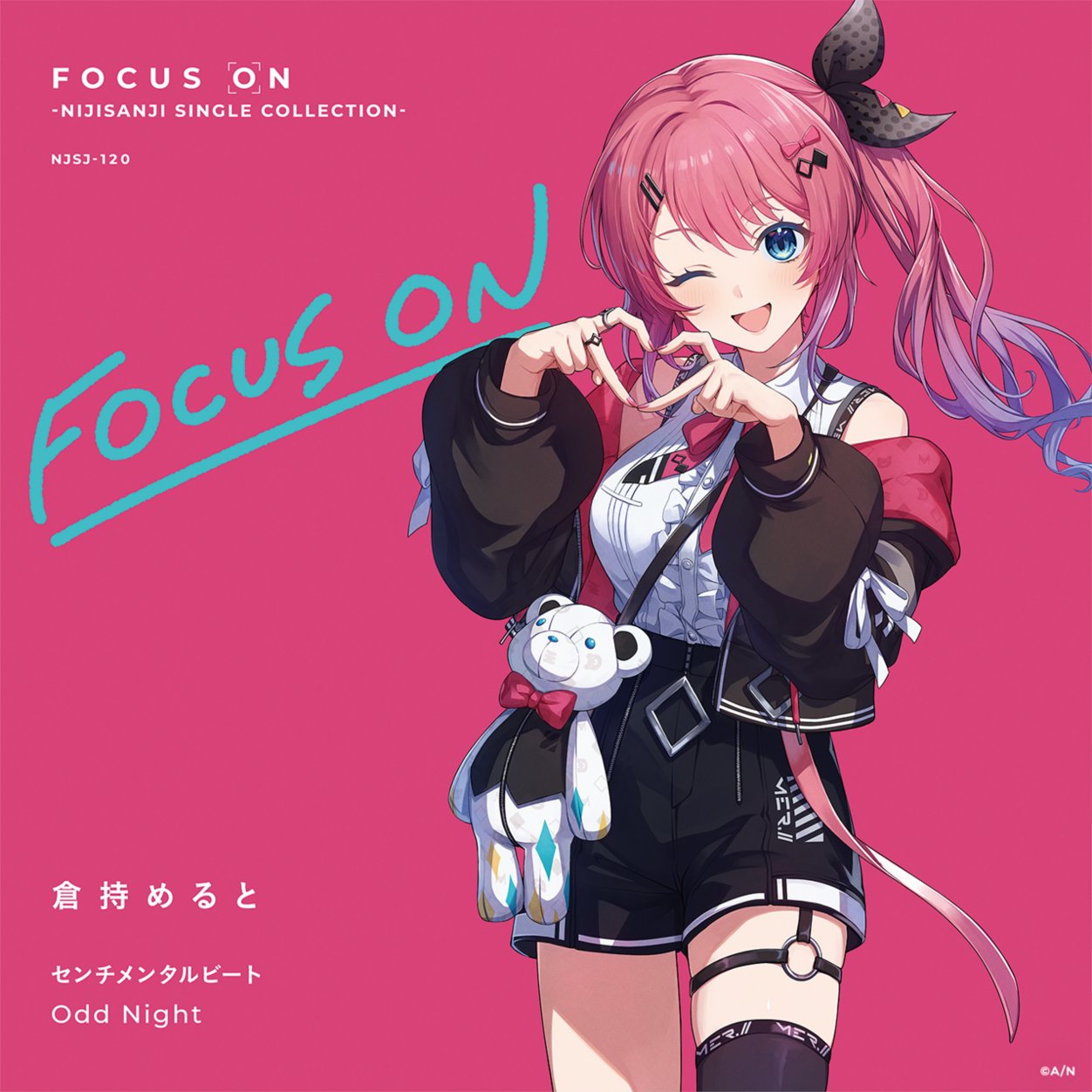 1girl, album_cover, aoppoi_oto, asymmetrical_legwear, bare_shoulders, black_hair, black_jacket, black_ribbon