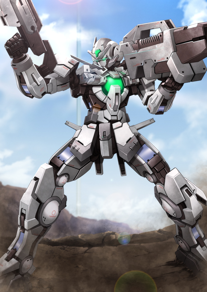 absurdres, alternate_color, ayato_mabu, bazooka_(gundam), blue_sky, blurry, bokeh, clouds