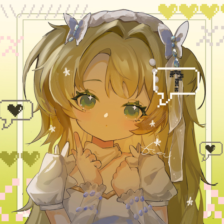 1girl, ?, blush, bracelet, chinese_commentary, commentary_request, detached_sleeves, dress