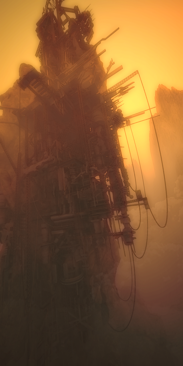 cable, cliff, dark, haze, highres, mining, original, ruins