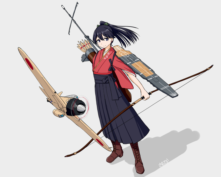 1girl, absurdres, adapted_costume, aircraft, aircraft_request, airplane, black_eyes, black_hair
