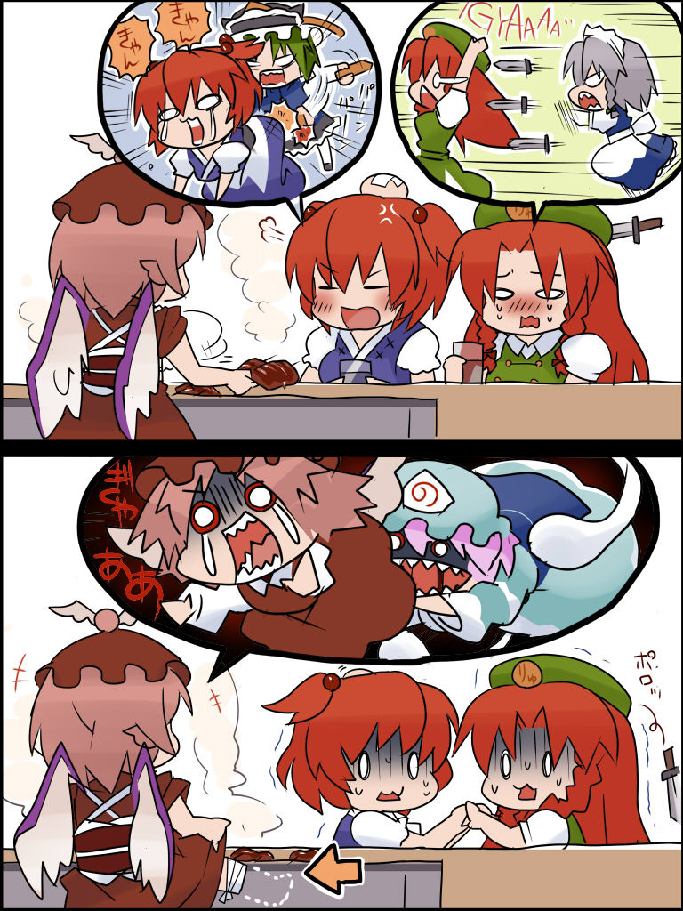 :3, amputee, anger_vein, angry, apron, bow, braid, chibi