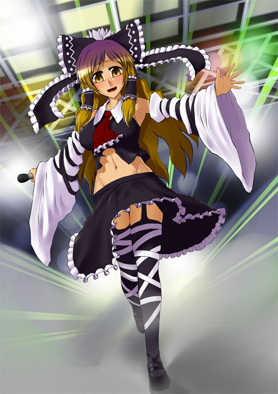 bow, cosplay, detached_sleeves, genb, gradient_hair, hair_bow, hakurei_reimu, hakurei_reimu_(cosplay)