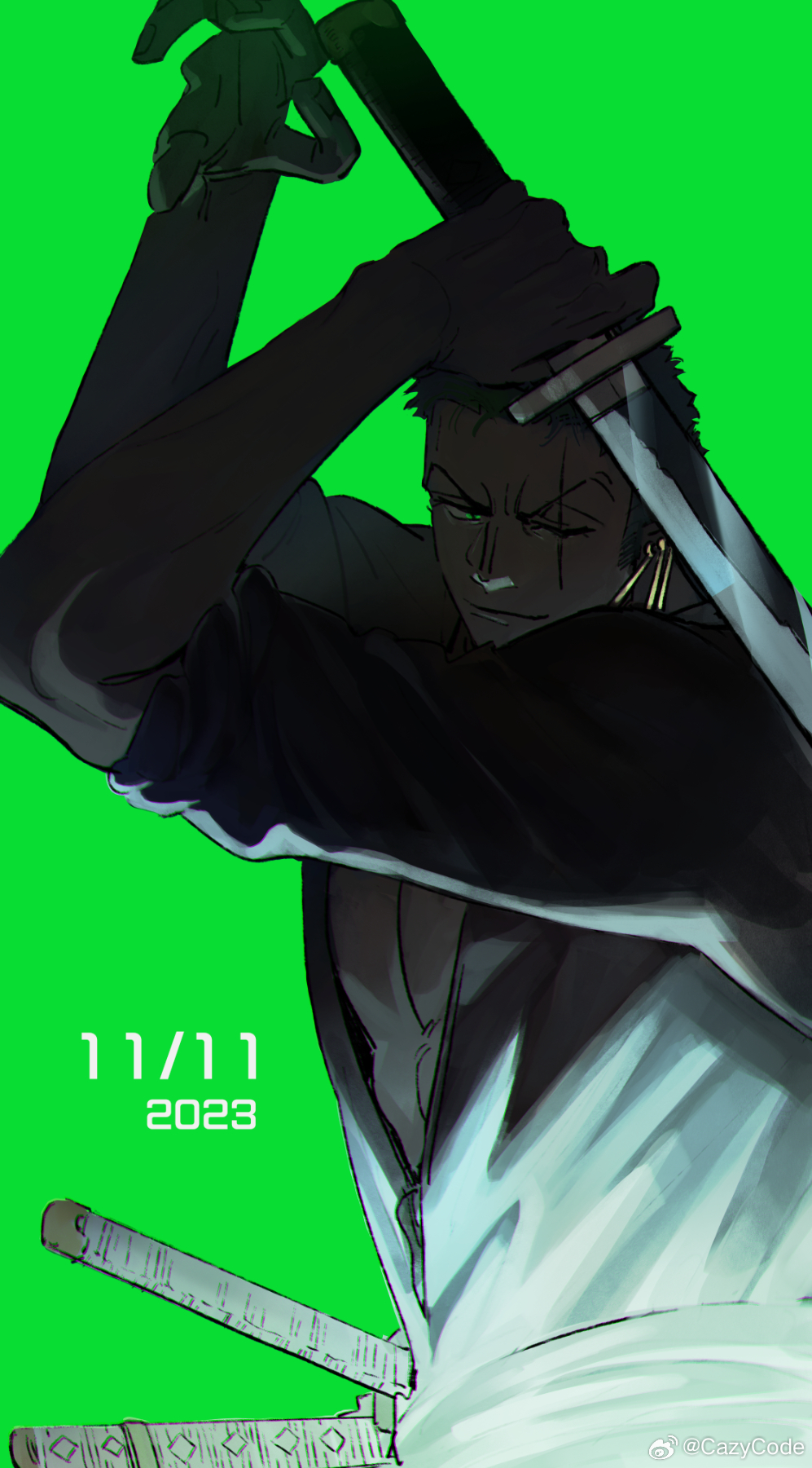 1boy, birthday, dated, green_background, green_hair, green_theme, highres, holding