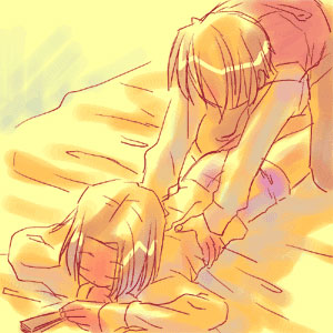 black_hair, closed_eyes, kujou_subaru, lying, massage, on_stomach, sakura_taisen, sakura_taisen_v