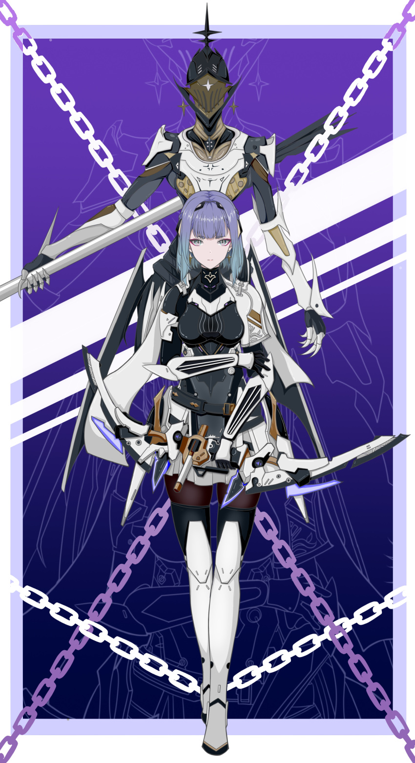 1girl, 1other, absurdres, alisa:_echo_(punishing:_gray_raven), alisa_(punishing:_gray_raven), aqua_eyes, aqua_hair, armor