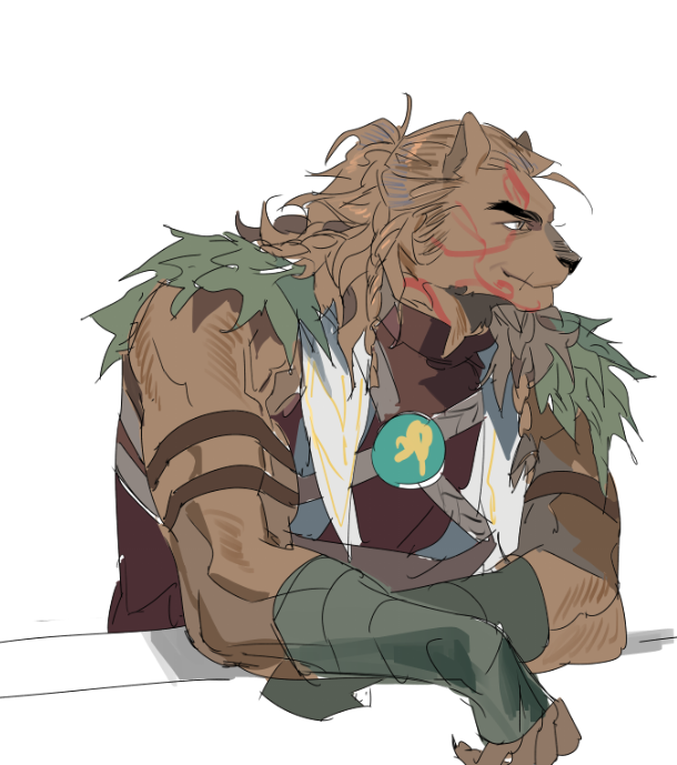 1boy, animal_ears, baldur's_gate, baldur's_gate_3, bear_boy, bear_ears, brown_hair, dark-skinned_male