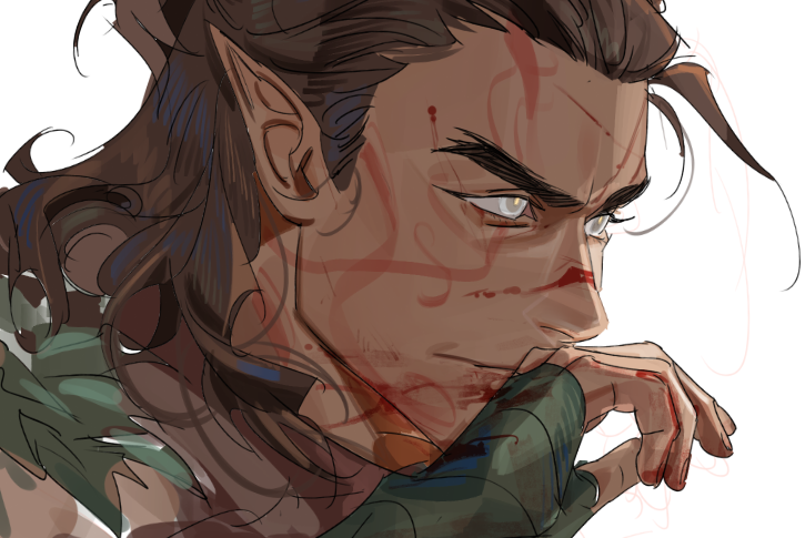 1boy, baldur's_gate, baldur's_gate_3, blood, blood_from_mouth, brown_hair, close-up, dark-skinned_male