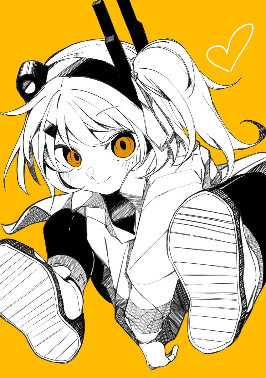 1girl, a.i._voice, absurdres, adachi_rei, blush, closed_mouth, commentary_request, feet_up