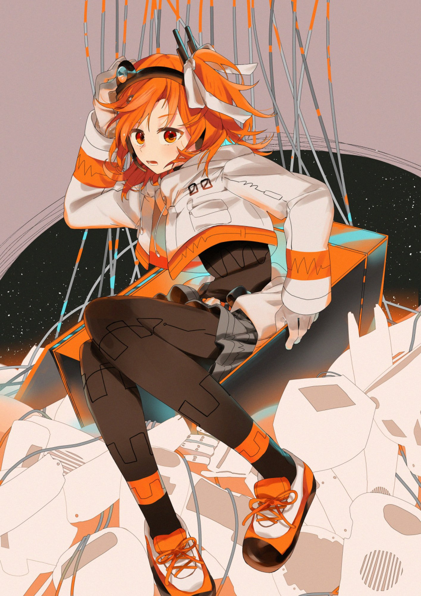 1girl, a.i._voice, adachi_rei, adapted_costume, black_pantyhose, black_shirt, blush, cable