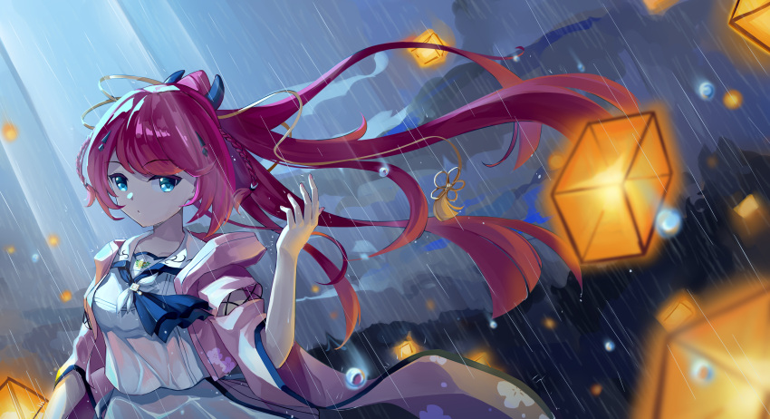 1girl, absurdres, aqua_eyes, ascot, black_ascot, blurry, braid, breasts