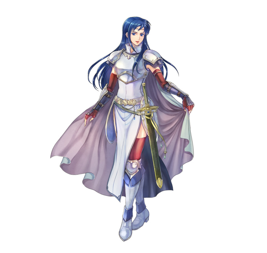 1girl, armor, blue_eyes, blue_hair, breastplate, cape, elbow_gloves, fire_emblem