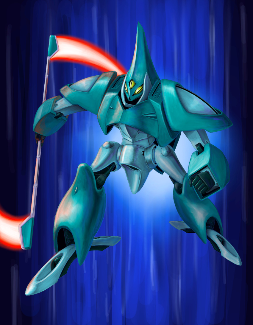 abigor, beam_scythe, commentary_request, dual_wielding, energy, extra_eyes, glowing, gundam