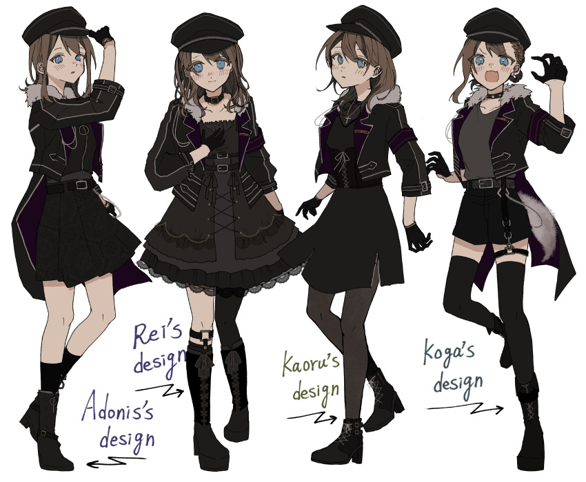 1girl, 46kuma_mattya, absurdres, anzu_(ensemble_stars!), black_dress, black_gloves, black_headwear, black_jacket