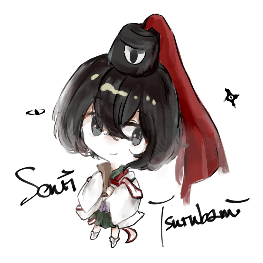 1other, androgynous, black_eyes, black_hair, black_headwear, character_name, chibi, closed_mouth