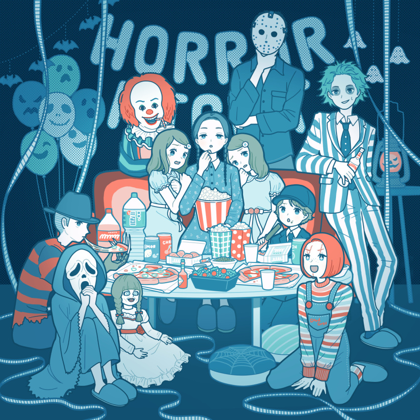 5girls, 6+boys, a_nightmare_on_elm_street, addams_family, annabelle_(annabelle), annabelle_(movie), balloon, baseball_cap