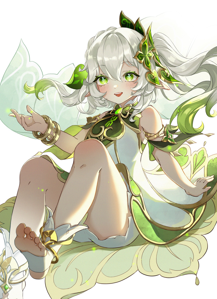 1girl, :d, absurdres, anklet, armlet, bracelet, dress, feet_out_of_frame