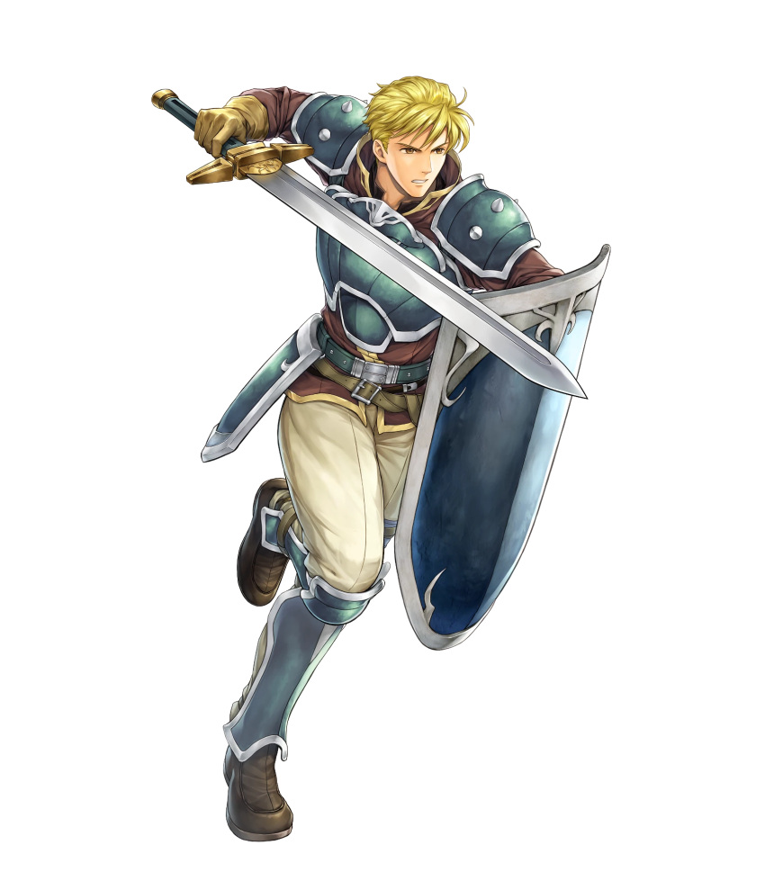 1boy, armor, attack, blonde_hair, brown_footwear, fire_emblem, fire_emblem:_the_blazing_blade, fire_emblem_heroes